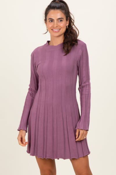 So Me Plum Wide Rib Mini Dress