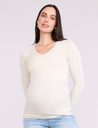 Motherhood Maternity Side Ruched Long Sleeve V-Neck Maternity Tee