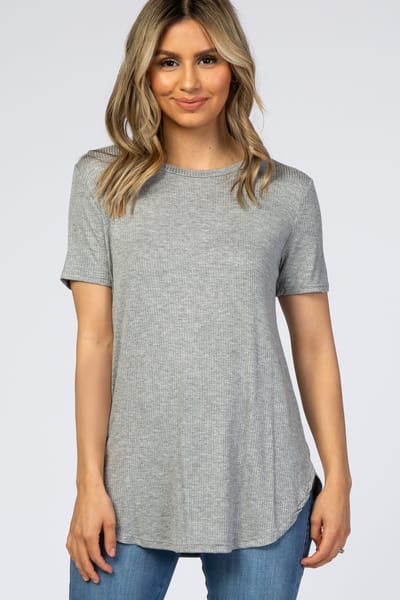 A-gain Heather Grey Ribbed Round Hem Top