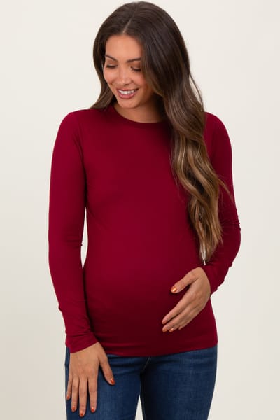 PinkBlush Burgundy Basic Long Sleeve Maternity Top