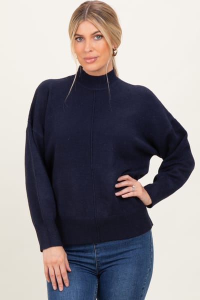 Blu Pepper Navy Front Seam Mock Neck Sweater