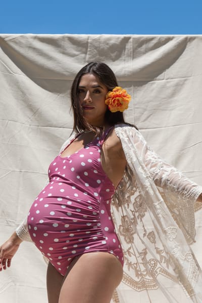 Sunsets Pink Polka Dot Maternity One Piece Swimsuit