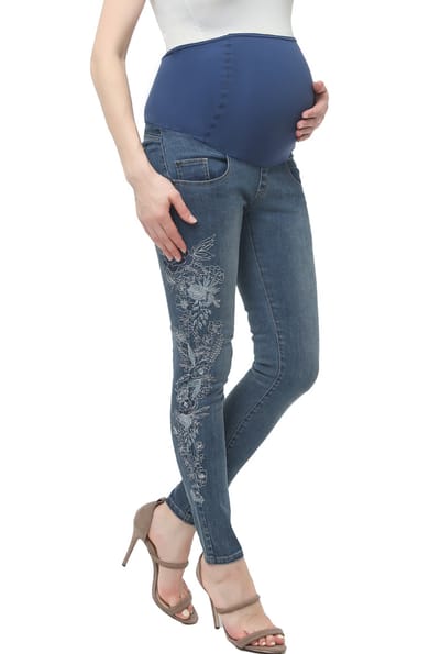 Kimi + Kai Kimi + Kai Maternity Embroidered Over the Belly Skinny Jeans