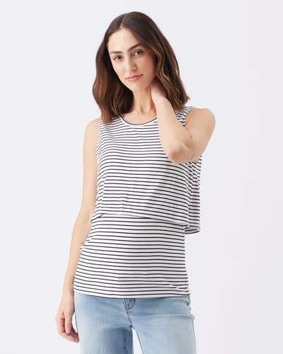 Ripe Maternity Stripe Layered Nursing Tank White / Black