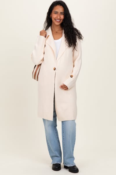 ADORA Ivory Knit Long Maternity Sweater Coat