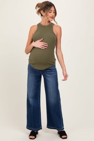 PinkBlush Navy Distressed Raw Hem Wide Leg Maternity Jeans