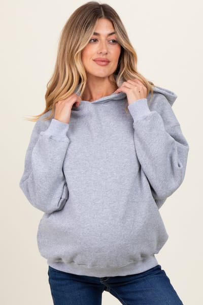 Kimberly C Heather Grey Fleece Oversized Pullover Maternity Hoodie