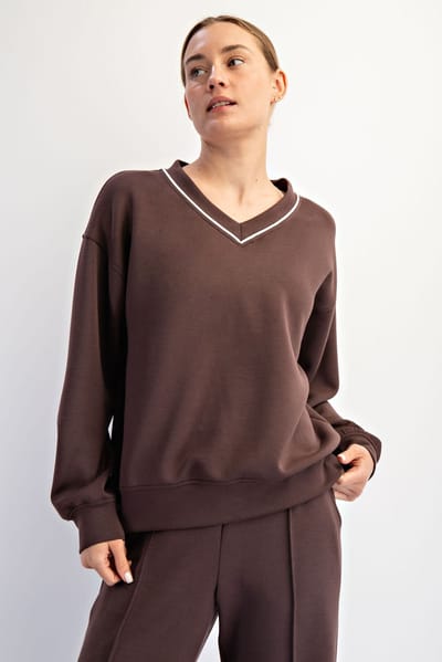 Rae Mode Brown V-Neck Sweatshirt