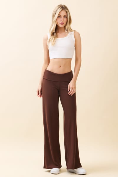 Hearts and Hips Cocoa Wide Leg Fold Over Lounge Pants