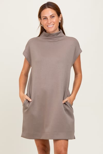 Entro Light Taupe Mock Neck Mini Dress
