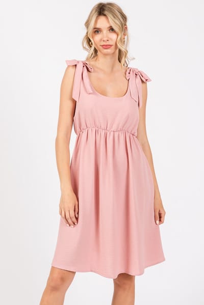 Hello Miz Pink Solid Tie-Shoulder Scoop Neck Dress