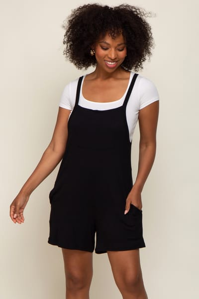 Elloh Black Front Pocket Overall Knit Romper