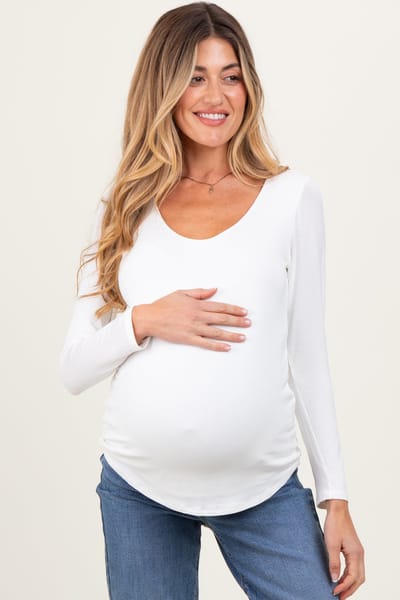 PinkBlush White Basic Scoop Neck Long Sleeve Maternity Top