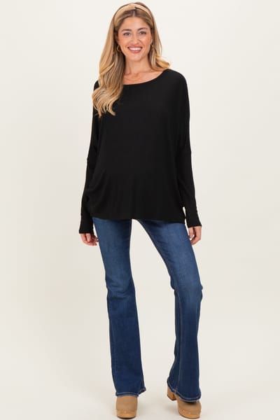Vervet Navy Blue Dark Wash Maternity Flared Jeans