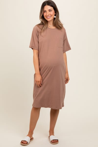 Elloh Mocha Oversized Round Neck T-Shirt Maternity Dress