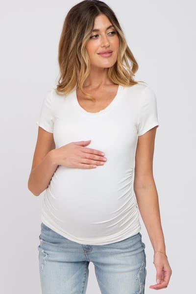 Rhea + Thea White Basic Short Sleeve Maternity Fitted Top