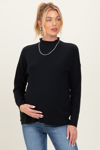 PinkBlush Black Mock Neck Exposed Seam Maternity Sweater