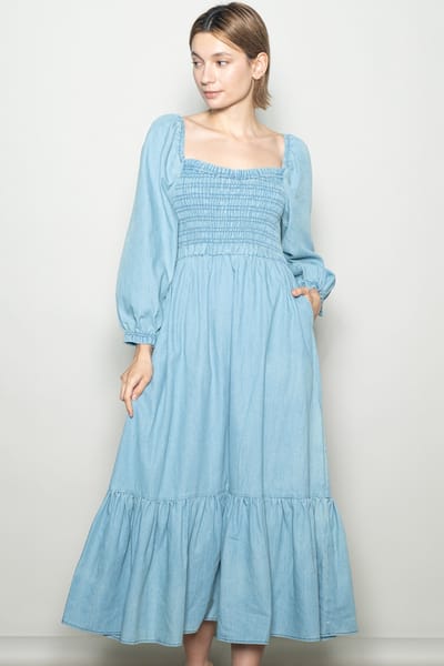 Elloh Light Denim Washed Sweetheart Maxi Dress