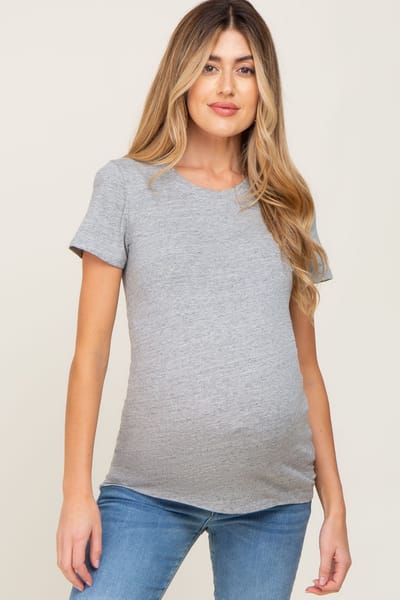 Culture Code Heather Grey Basic Crew Neck Maternity Tee