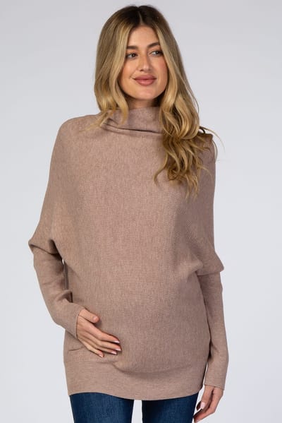 PinkBlush Mocha Funnel Neck Dolman Sleeve Maternity Sweater
