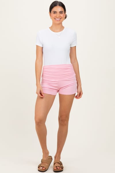 Rhea + Thea Light Pink Ruched Side Lounge Shorts
