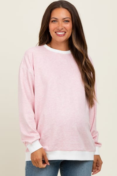 Wishlist Light Pink Striped Maternity Pullover Top
