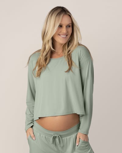 Kindred Bravely Aria Bamboo Casual Cropped Long Sleeve Top | Aqua Mist