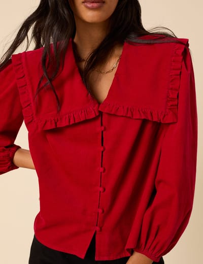 For The Creators Red Cord Oversized Ruffle Collar Blouse