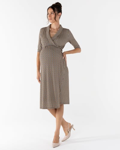 Angel Maternity Eve Maternity Classic Wrap Dress in Link Print