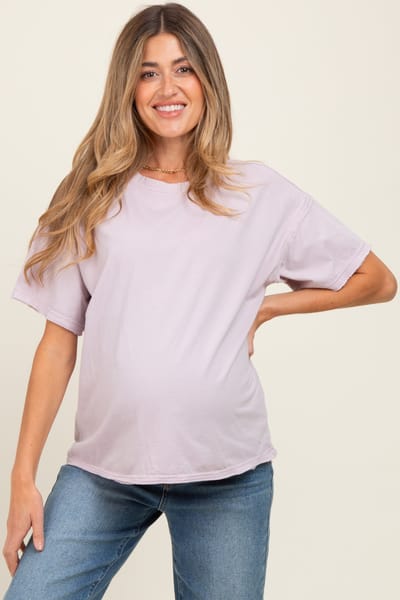 PinkBlush Lavender Boxy Raw Edge Maternity Short Sleeve Tee