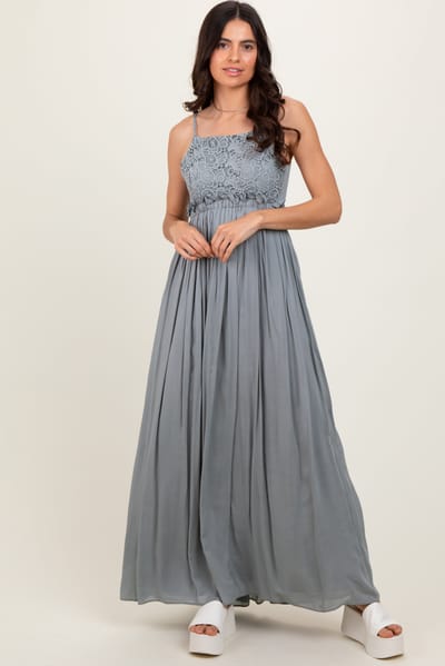 Dress Day Grey Lace Bodice Cutout Tie Back Maxi Dress