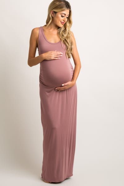 Vanilla Bay PinkBlush Mauve Sleeveless Fitted Maternity Maxi Dress