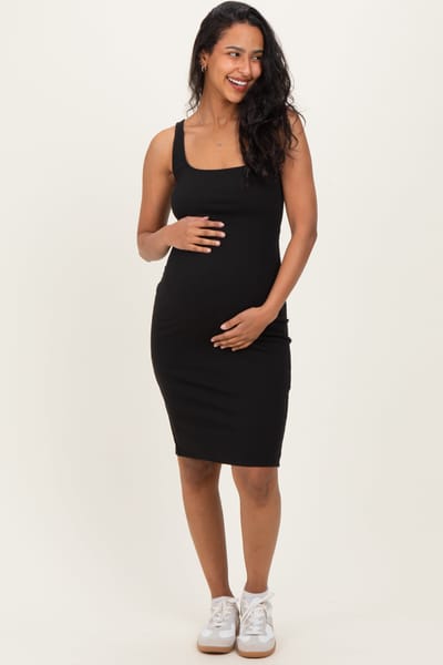 Popular 21 Black Ribbed Square Neck Maternity Tank Dress