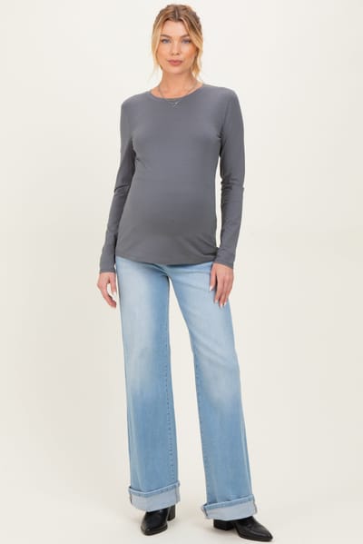 Risen Jeans Light Blue Cuffed Wide Leg Maternity Jeans
