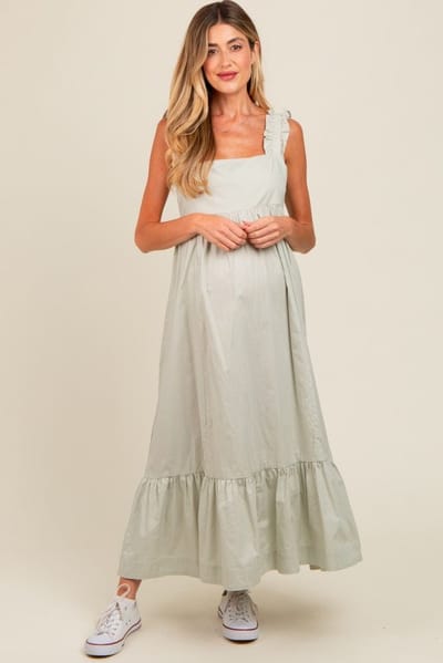 PinkBlush Light Olive Pinafore Cutout Tie Back Maternity Maxi Dress