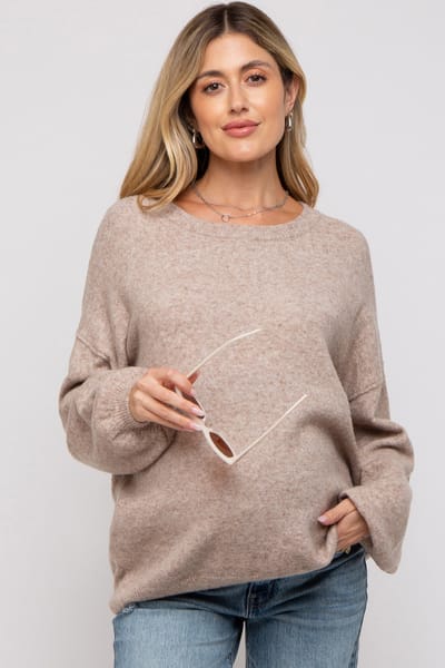 Miracle Taupe Basic Drop Shoulder Maternity Sweater