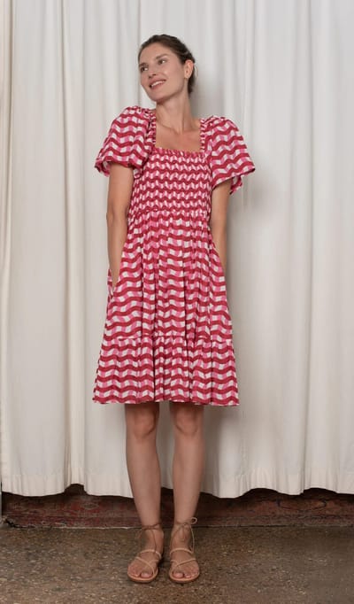 For The Creators Delilah Dress Red and Pink Zigzag Stripe