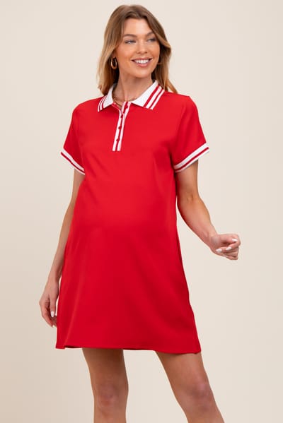 Jodifl Red Sporty Maternity Polo Dress