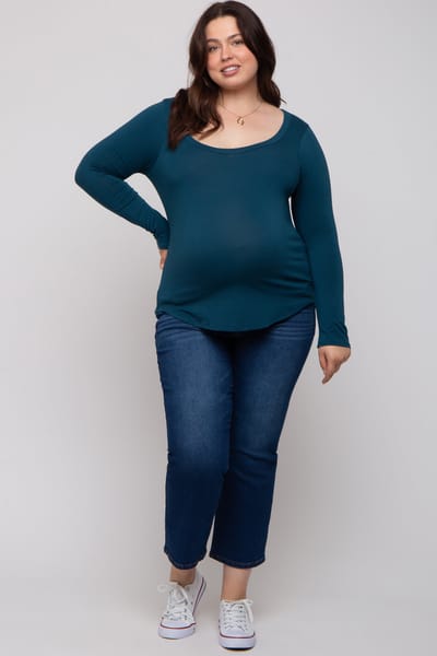 Culture Code Dark Teal Basic Long Sleeve Plus Maternity Top
