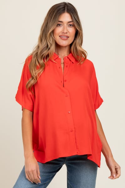 PinkBlush Red Dolman Sleeve Button Down Maternity Blouse