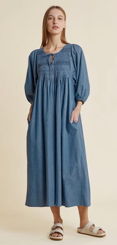 For The Creators Smocked Denim Dress
