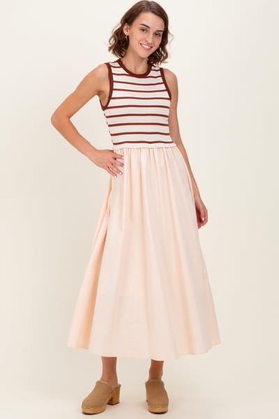 Sweet Generis Cream Contrast Striped Bodice Sleeveless Maxi Dress