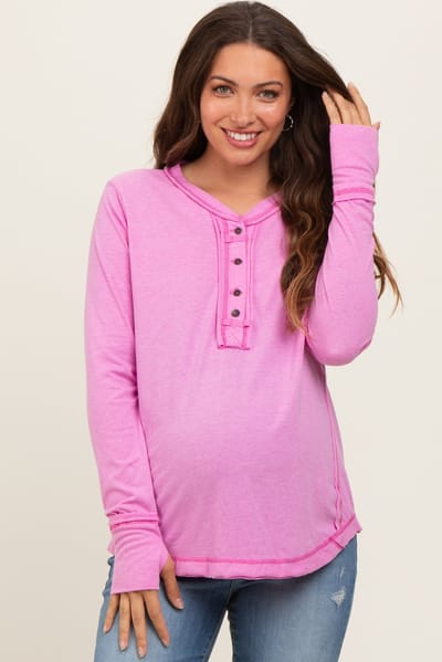 Zenana Outfitters Pink Long Sleeve Exposed Seam Maternity Top