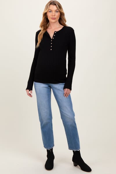 PinkBlush Blue Vintage Wash Cropped Straight Leg Maternity Jeans