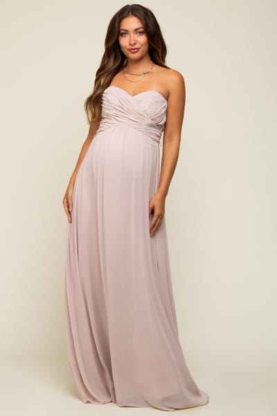 PinkBlush Taupe Sweetheart Convertible Chiffon Maternity Gown
