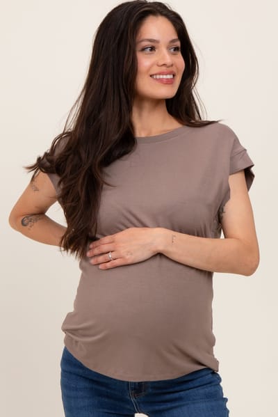 Elloh Taupe Crew Neck Maternity Muscle Tee