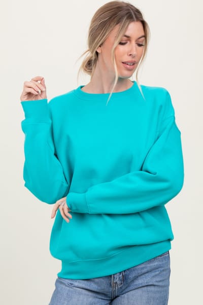 Zenana Outfitters Turquoise Basic Fleece Crewneck Sweatshirt