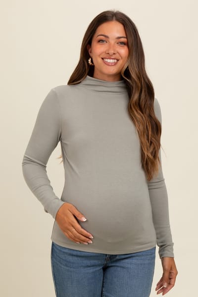 Be Cool Light Olive Mock Neck Maternity Long Sleeve Top