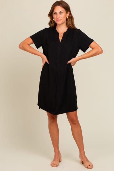 Vine & Love Black V-Neck Basic Shirt Dress