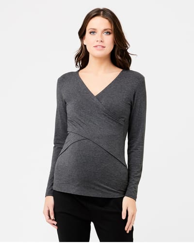 Ripe Maternity Embrace Long Sleeve Nursing Top Charcoal Marle